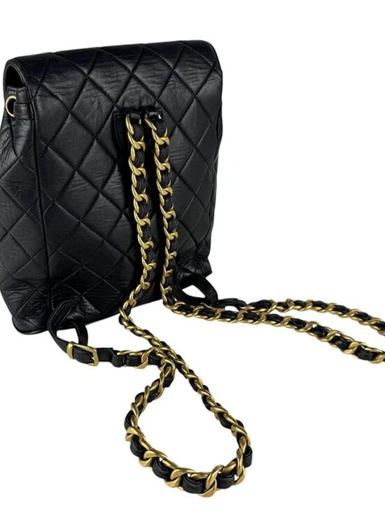 CHANEL Matelasse Backpack Black/Gold Leather/Metal -